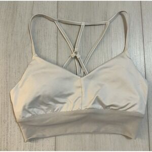 Alo Longline Lavish Sports Bra Sz S Light Gray Silver Strappy Back Mesh Bottom